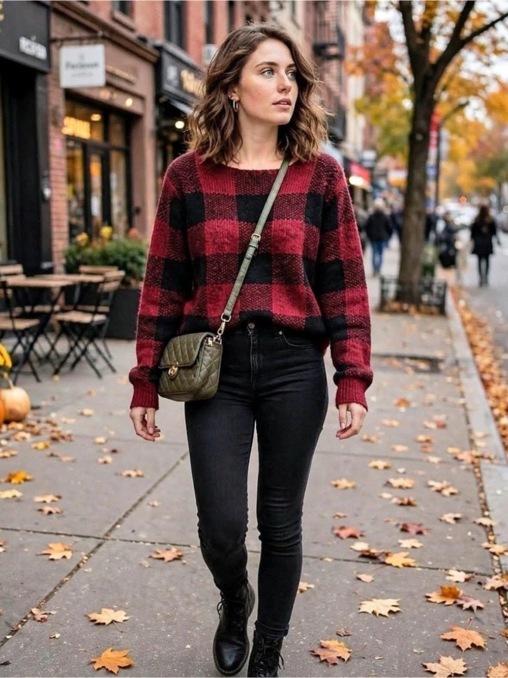 Gap Checkered Crewneck Sweater in Red & Black Trendy Fall Fashion Sweater